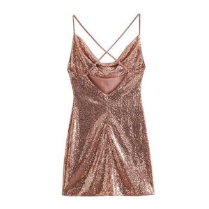 China OEM maufactory Sexy Sleeveless Temperament Sequins Polyester Skirt V Neck Skirt Dress wholesale
