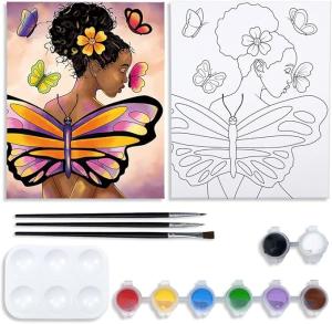 China Butterfly Girl Cotton Pre Drawn Painting Canvas Kits For Adult Valentine Gifts wholesale