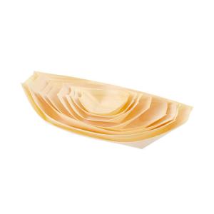 China 8 Inch Wooden Disposable Serving Cone Sushi Boat Serving Trays For Restaurants wholesale
