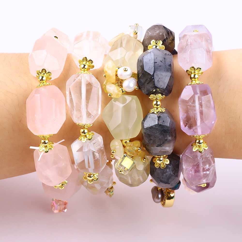 Handmade Gemstone Bracelet Adjustable Charm Black Rutilate Quartz Bracelet Natural Stone Pearl Jewelry For Daily Wearing