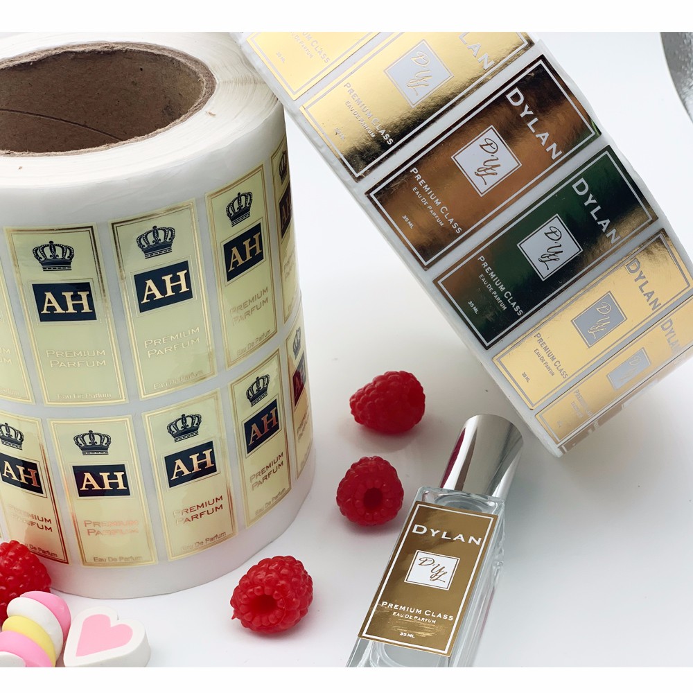 Fragrance Aromatherapy Adhesive Label Sticker Metallic Embossed Custom Perfume Stickers