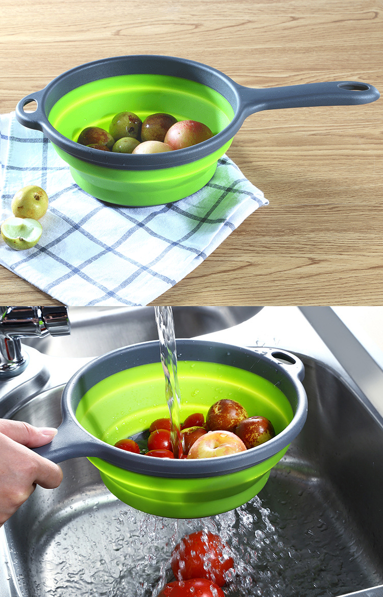1400ML high quality Kitchen Foldable TPR Strainers Collapsible Colanders with Handles
