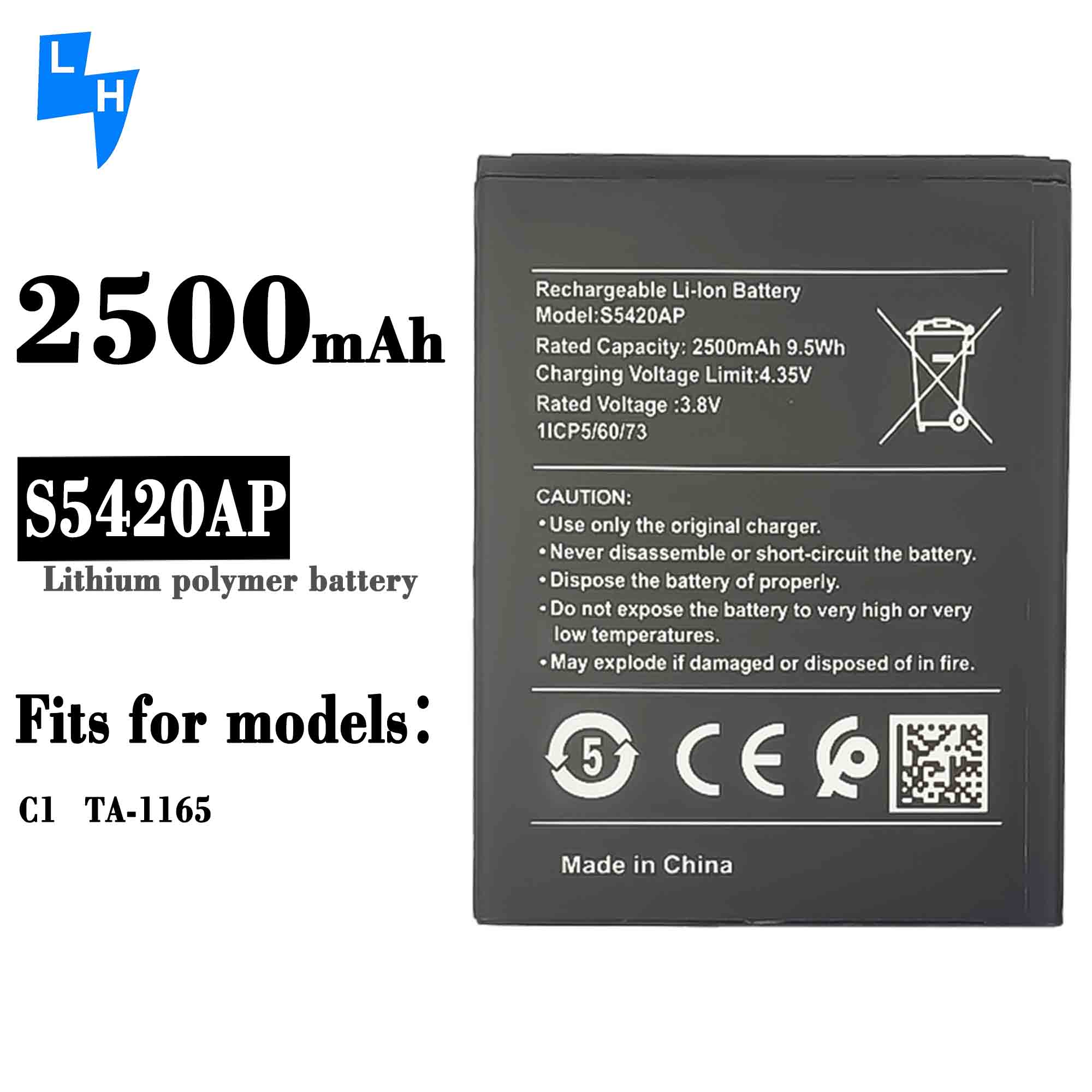 Double IC Protection 3.8V 2500mAh 9.5Wh S5420AP Rechargeable Li-ion Battery for Nokia C1