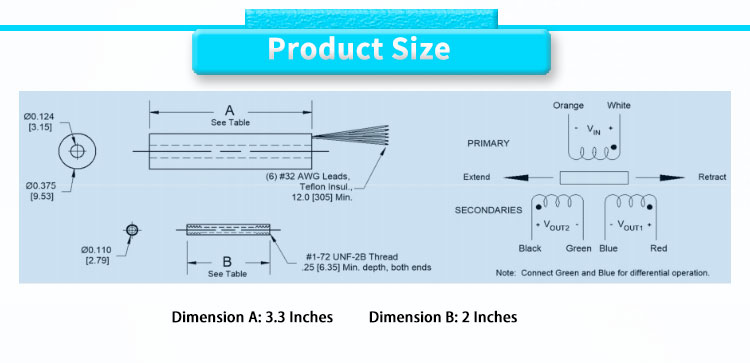 0.375 Inch Diameter UM-375-500 LVDT High Precision Micro Linear Displacement Sensor