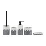White Color Bathroom Accessories Set With Black W Stripe round shape