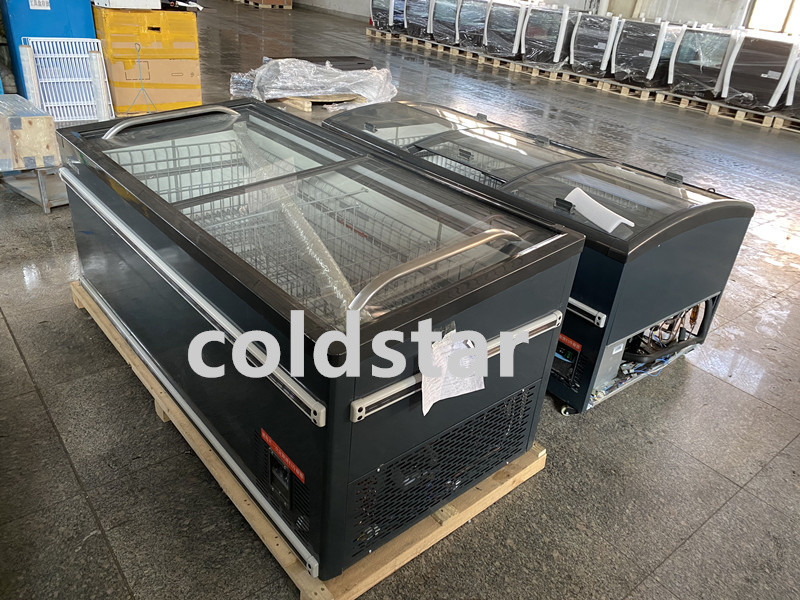 Supermarket Island Freezer Sliding Glass Top Deep Combined Island Freezer