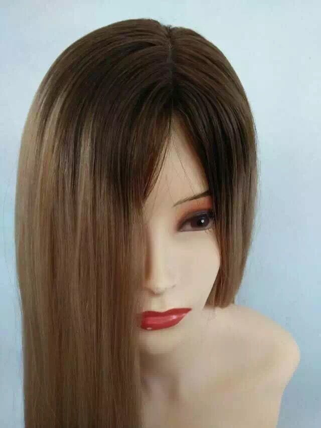 8A 16Inch European Human Hair Jewish Wig Highlight with Dark Root,Human Hair Kosher Wig