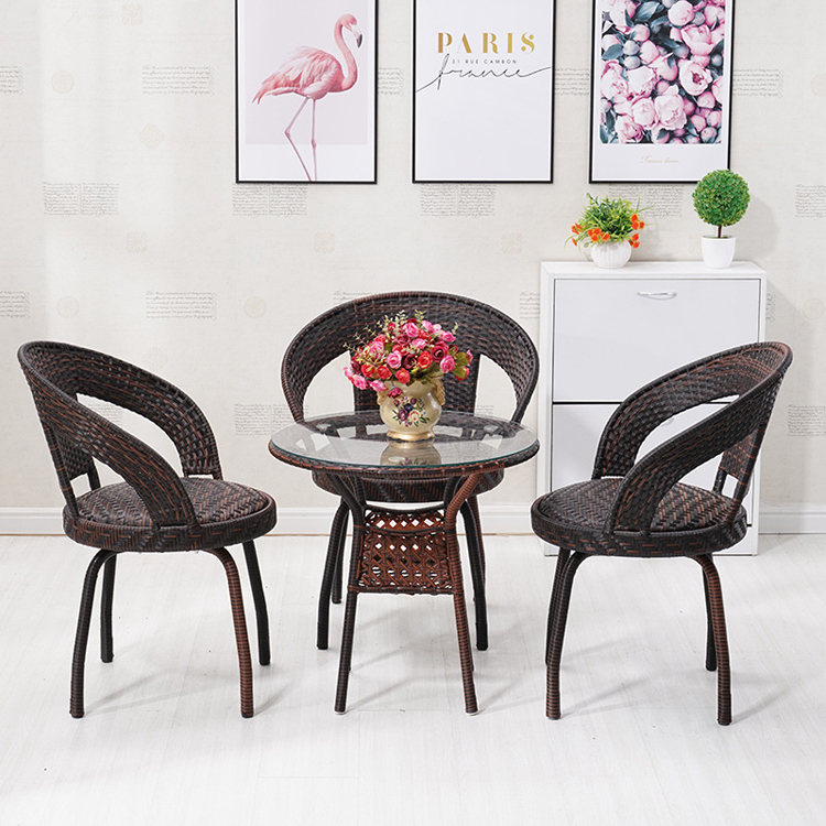 Nordic Outdoor Leisure Woven PE Rattan Wicker Table and Chair Set for Garden Furniture