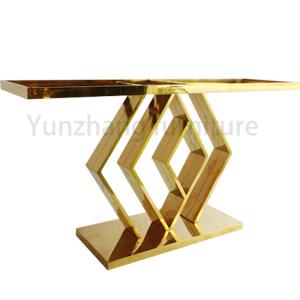 China Rhombus Base Golden Marble Tabletop Dining Tables Living Room Furniture wholesale