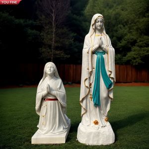 China Outdoor Church Religious White Life Size Marble Statue of Virgin Mary Lourdes and Holy Bernadette wholesale