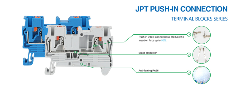 PT10 Push-in Terminal Block Din Rail Wire Electrical Connector 10mm² Spring Screwless Feed-Through Strip Plug PT-10