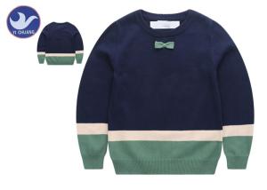 China Bowknot Stripe Toddler Boy Cable Knit Sweater , Boys Cotton Jumpers Long Sleeves wholesale