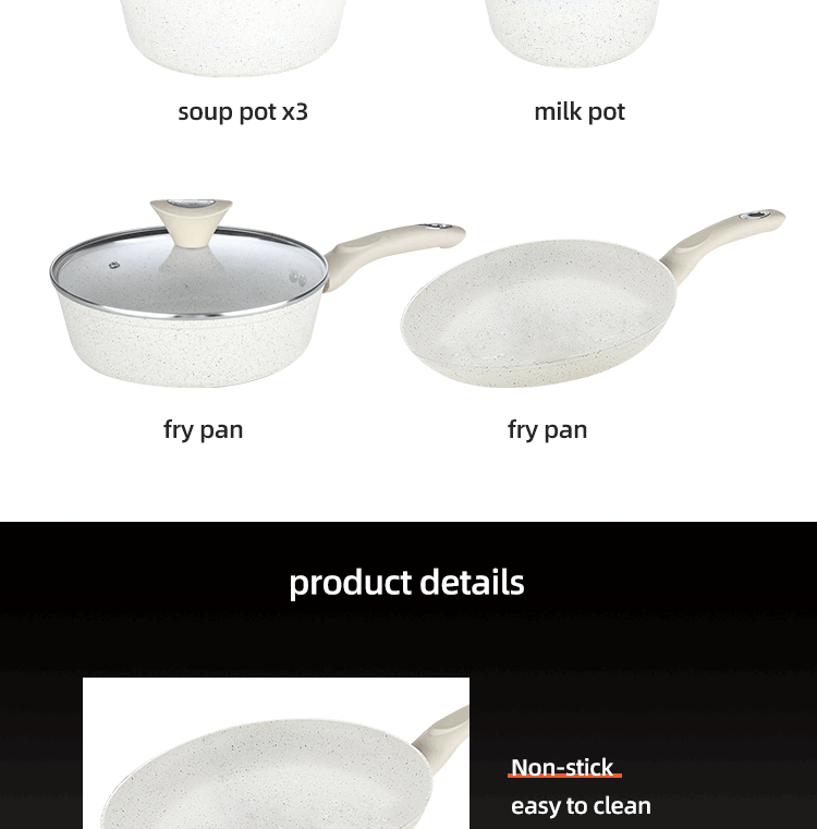 Multifunction 11 Pcs Medical Stone Non Stick Pot Set Cookware Set Aluminum Cooking Pot Set