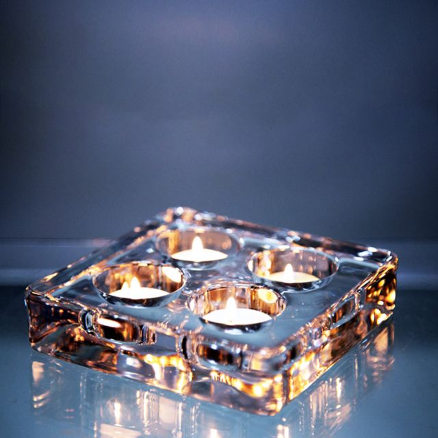 Glass Transparent Candle Holder with 4 Tealight Set for party wedding decoration