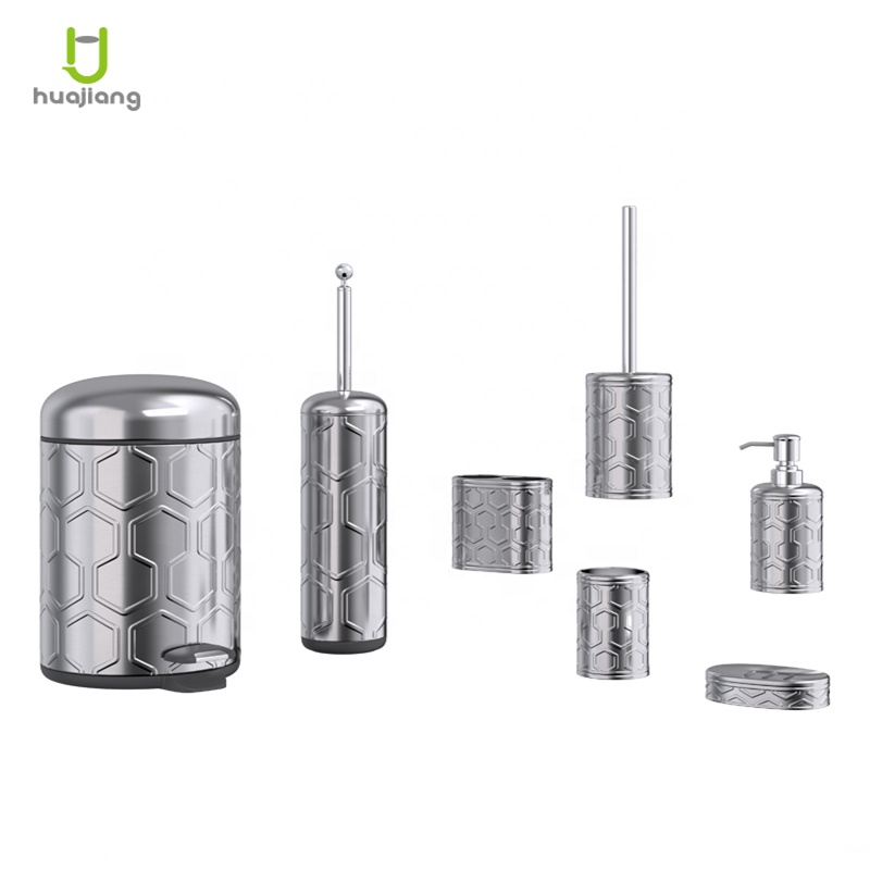Holiday Selection Support Stainless Steel Bathroom Waste Bin With Mini Pedal And Toilet Brush Football Series