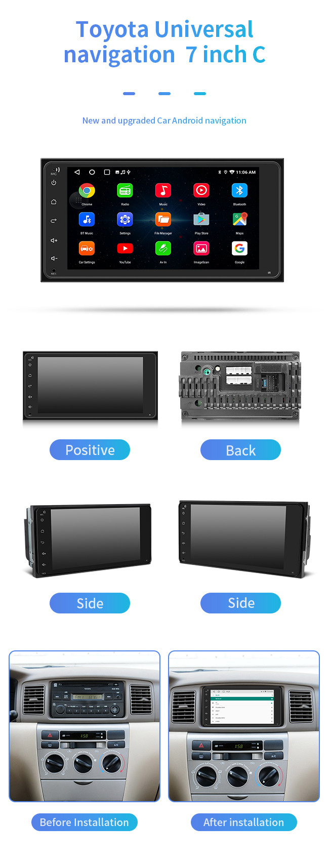 Multi Languages 7 Inch 8 Core Android Car Navigation Device Radio Player For Toyota