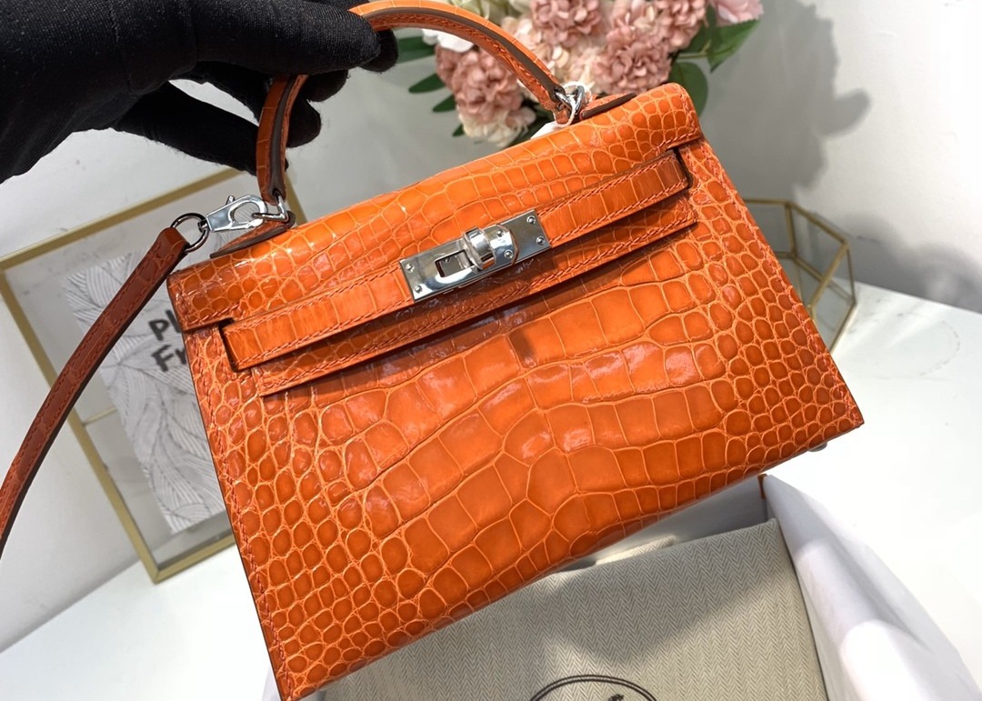 Orange Crocodile Skin Bag , 19cm Genuine Crocodile Leather Bag
