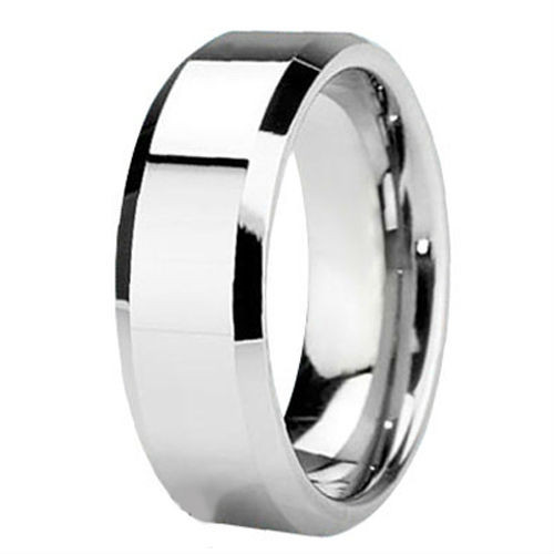 Tagor Jewelry Made 8mm Cobalt Ring Flat Polished Finish Beveled Edges Wedding