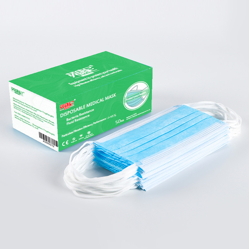 Disposable Earloop Non Woven 3ply Face Mask / Blue Disposable 3ply Face Mask For Personal