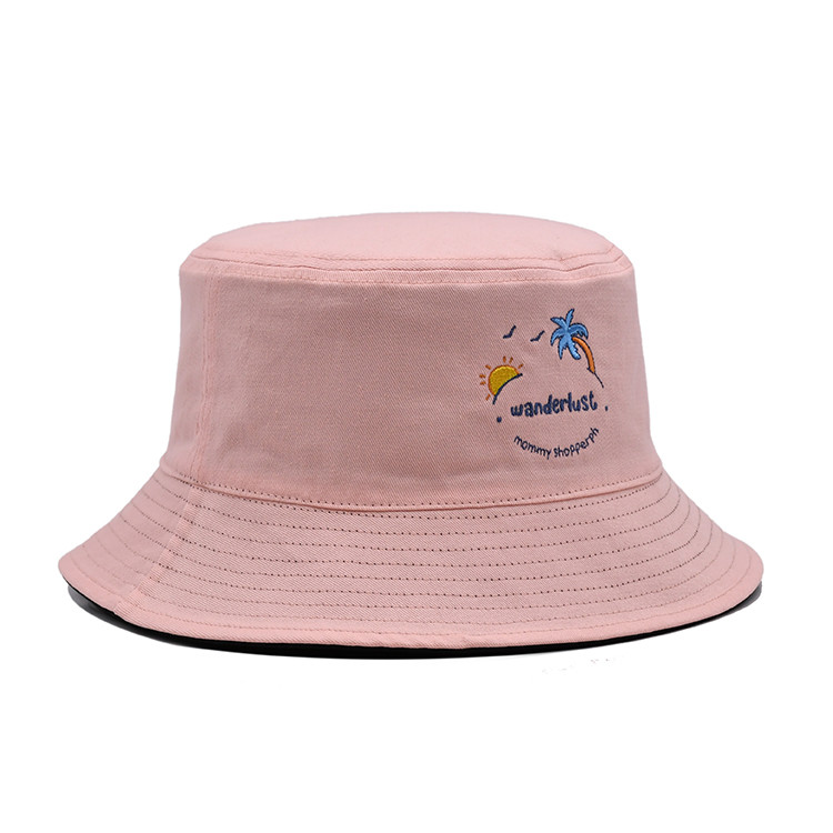 58cm Reversible Bucket Hat Casual Custom Logo Embroidery Pink Color