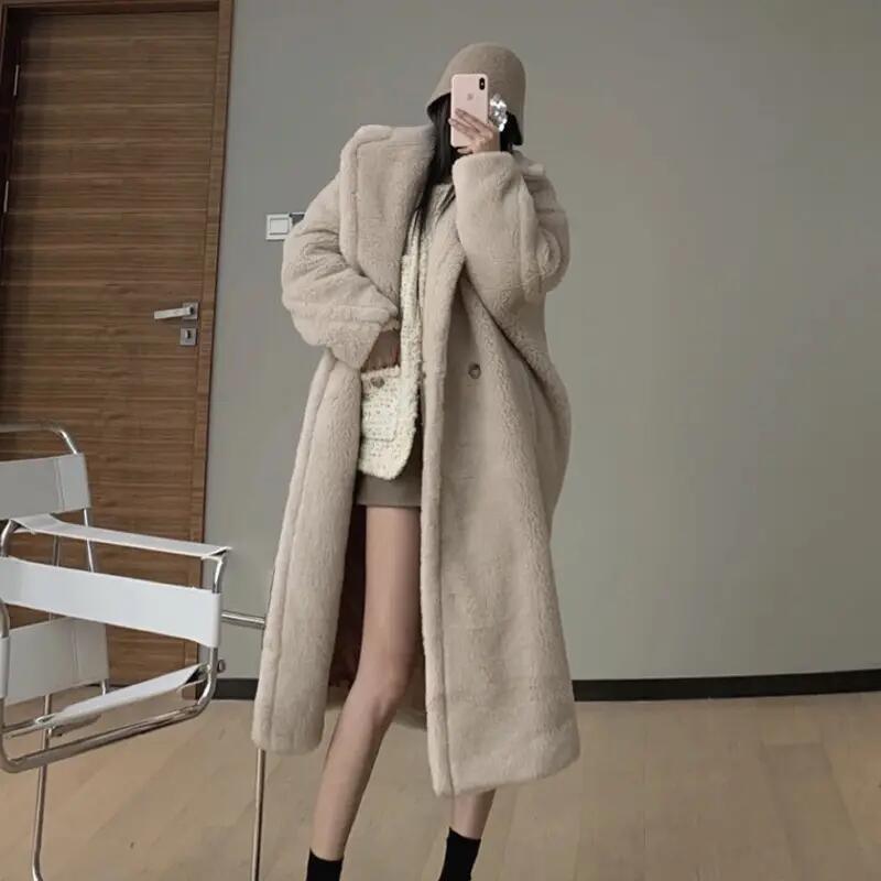 High Quality Winter Long Genuine Wool Fur Coats Luxury Teddy Coat Women