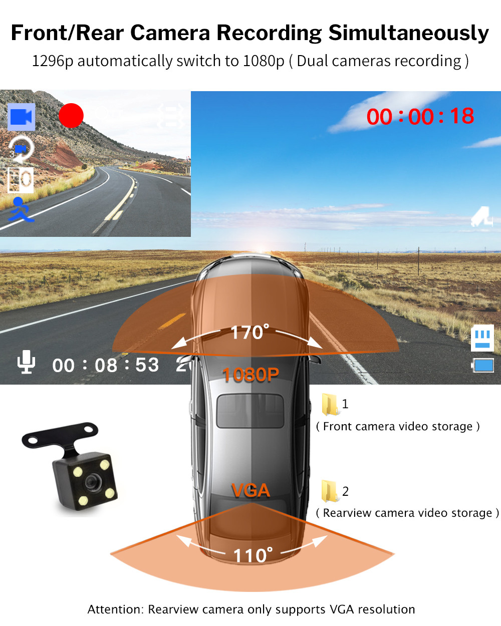 4" Blackbox DVR Dash Cam Rearview Car Dashcams Parking Monitor G-Sensor