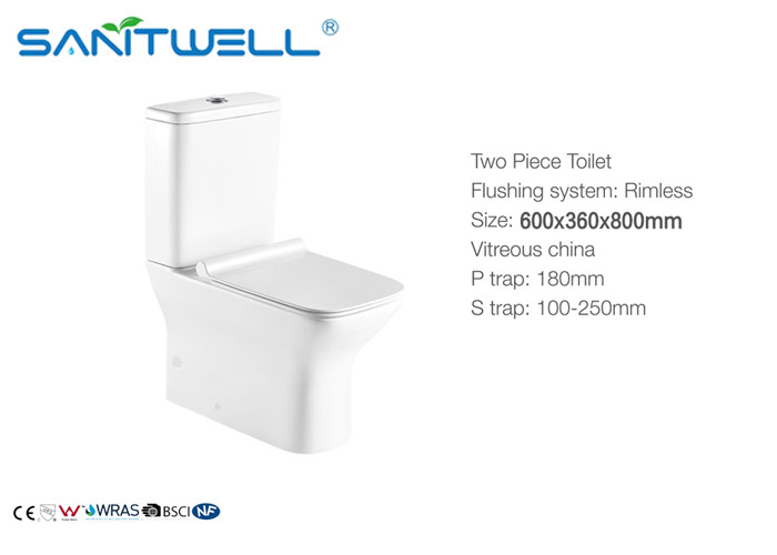 Floor Standing Close Coupled Toilet Rimless Two Piece Ceramic Material