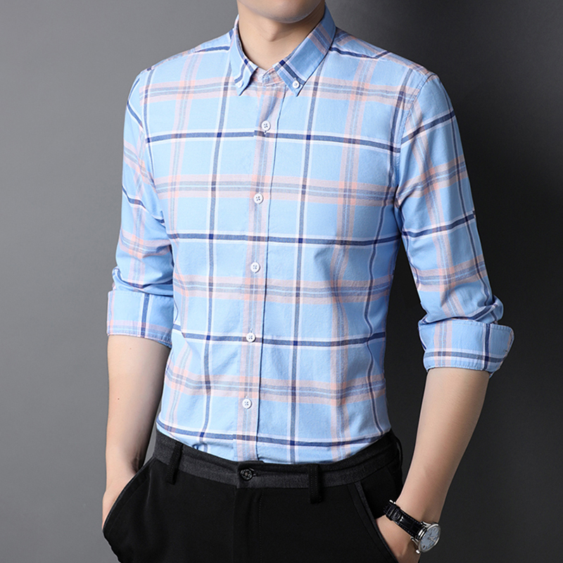100% Cotton Plaid Western Fashionable Mens Shirts Half Long Sleeve Plus Size In Autumn