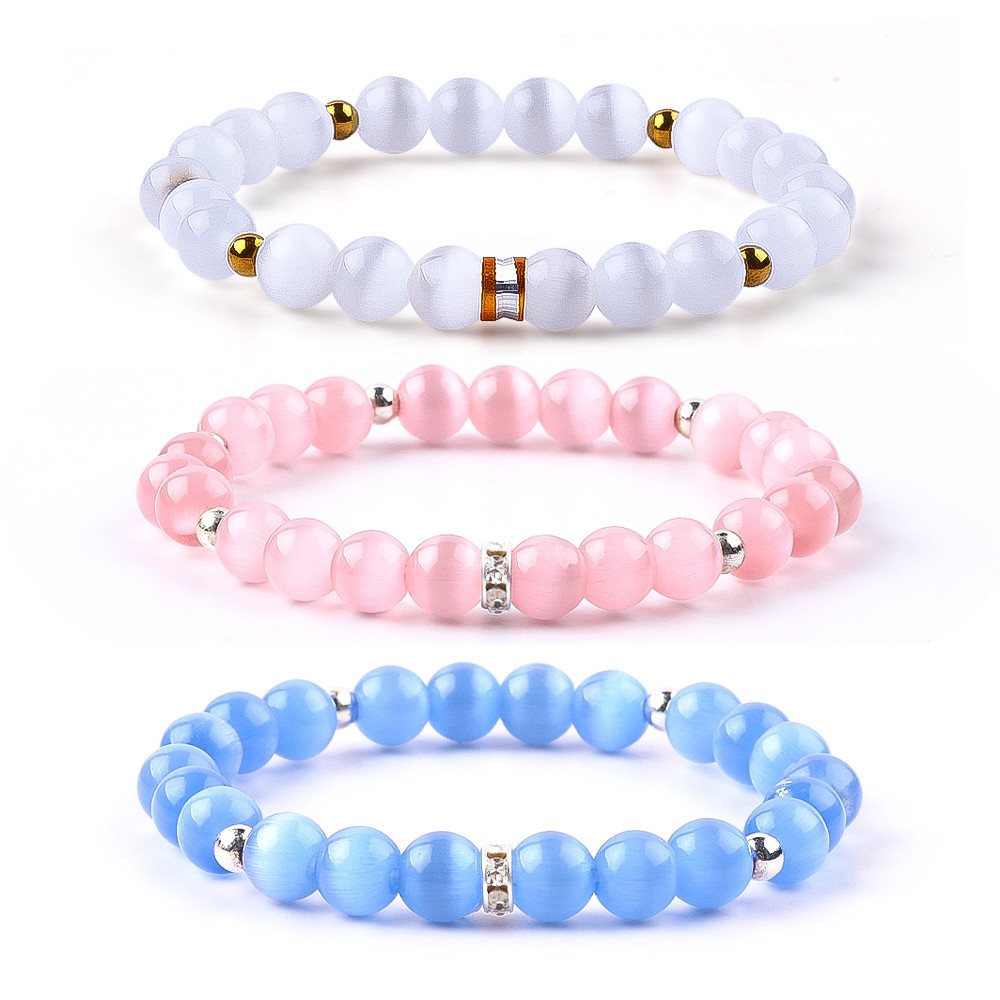 8mm//10mm/12mm Round Cats Eye Gemstone Bracelet For Clothing Matching