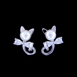 China Korean Style Gold Plated Jewellery / Freshwater Pearl Kitty Cat Earrings wholesale
