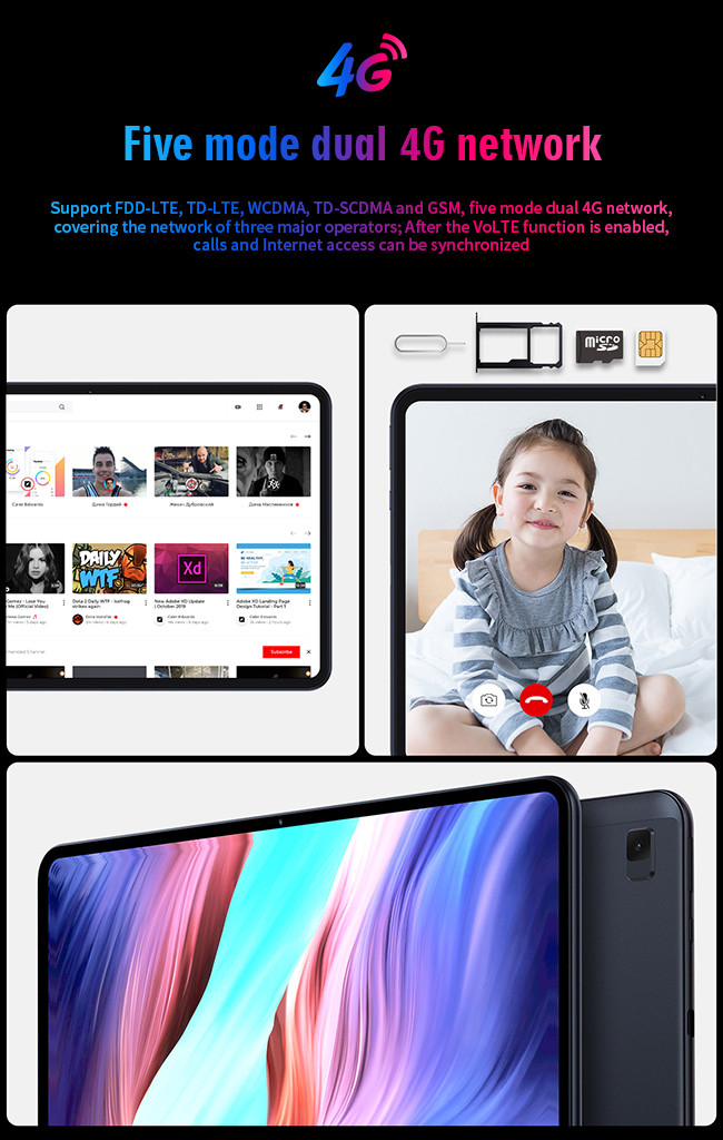 Android 10.0 3C Electronics 10.4 Inch Gesture Touch Dark Mode 4G Full Network Tablet