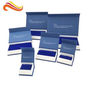 China Luxury Magnetic Matte Blue Gift Packaging Boxes with Embossing Flocking wholesale