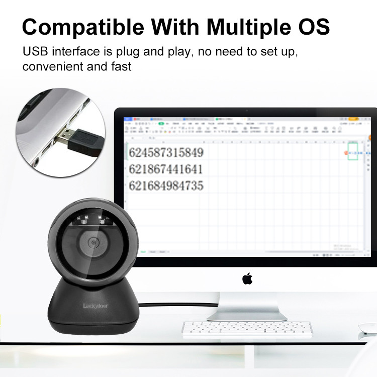 Table Top Omnidirectional Barcode Scanner USB Wired 1D 2D Hands Free QR Code Scanner