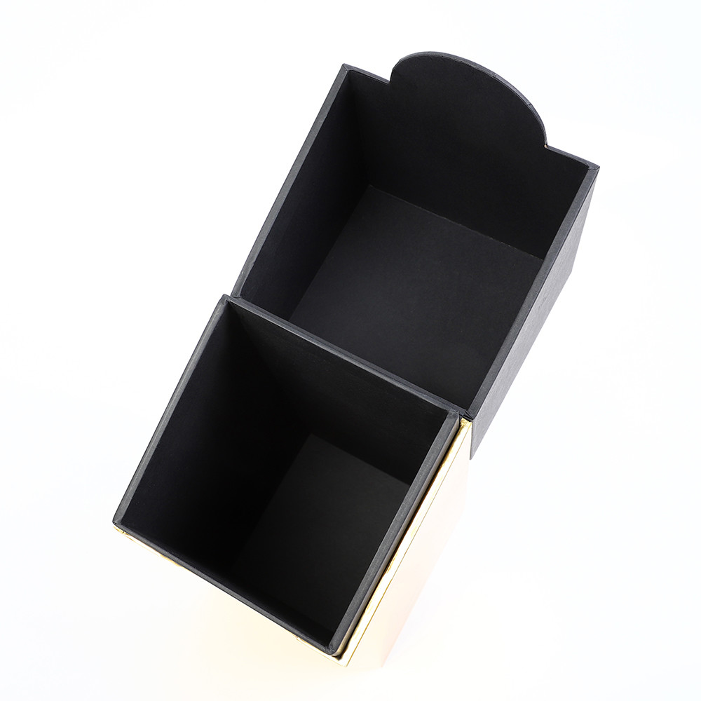 Luxury rigid fip open top Single bottle Wine Packaging Box with full size black foil logo