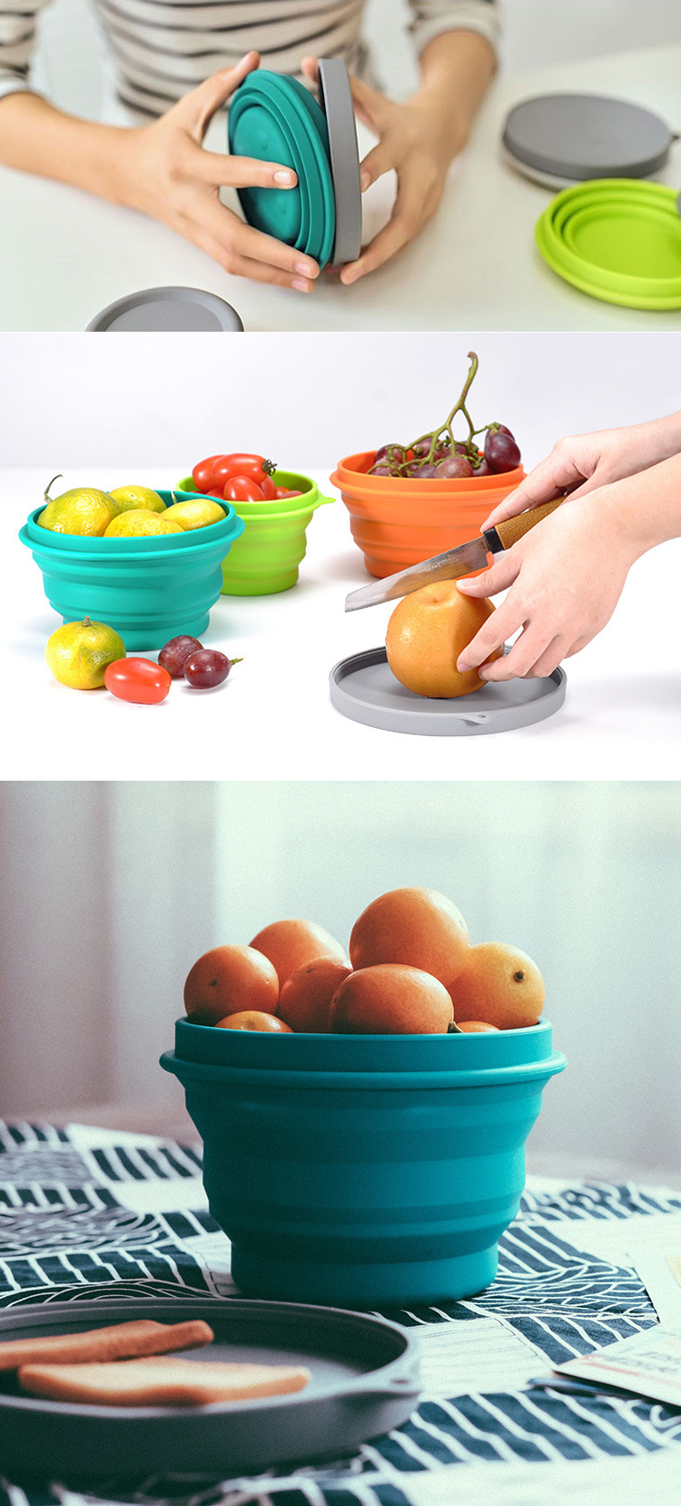 Hydroforming Travel Collapsible Silicone Bowl Set Of 3