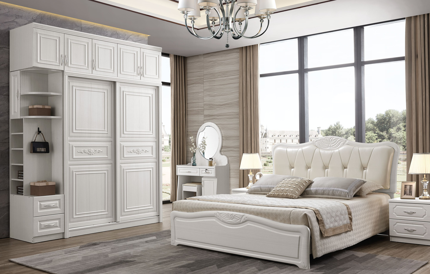 OEM Dustproof White Armoire With Drawers , Practical White Painted Wooden Wardrobes