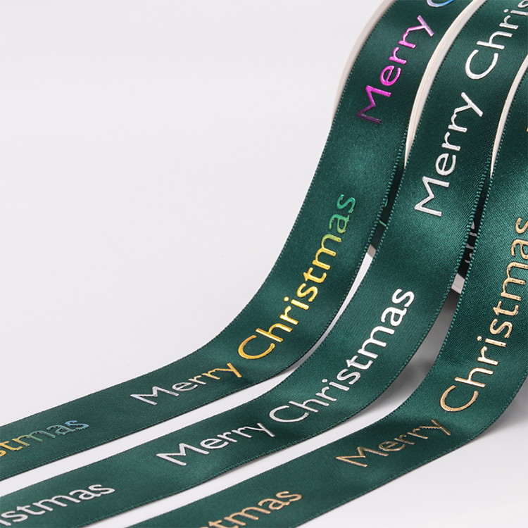 Factory Print Logo Dark Green Christmas Ribbon