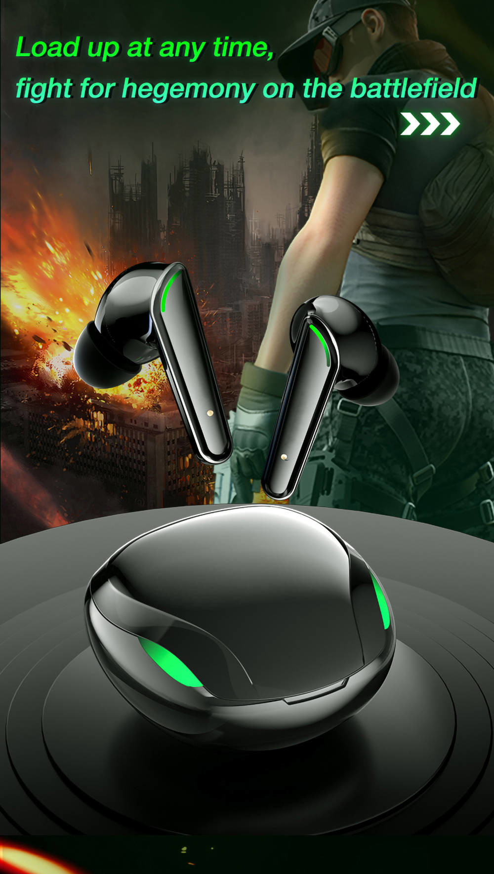 Microphone Wireless Gaming Earbuds 32Ω Impedance A2DP HiFi Sound For Iphone