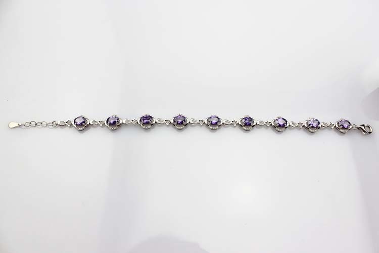Sterling Silver Link 5x7mm Created Amethyst Cubic Zircon Tennis Bracelet (H08)