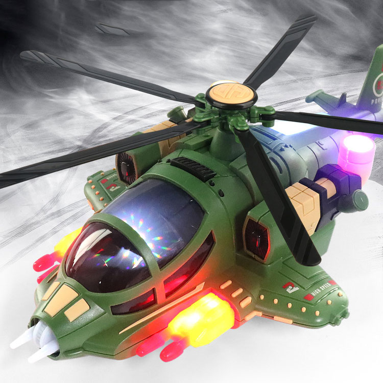 Unisex Electric Special Effects Music Lighting Universal Rotation Military Helicopter Toy