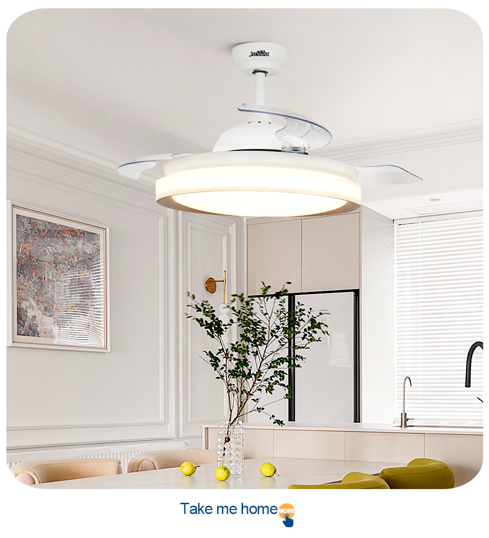 AC/DC Motor Type LED Ceiling Fan with Folding Clear Blades 42 Inch Space Saving Design
