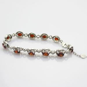 China Sterling Silver 5x7mm Oval Garnet Cubic Zircon Tennis Bracelet(B06RED) wholesale