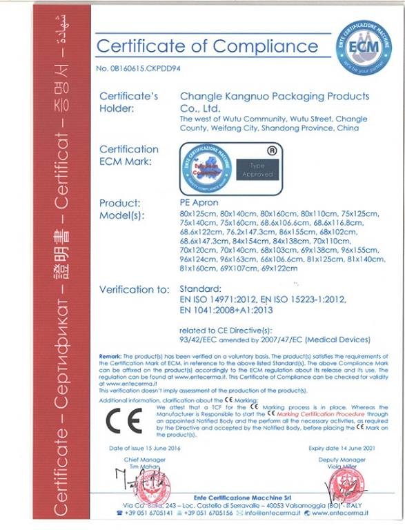 Blocked Disposable PE Aprons with plastic card CE Certificate Contact With Food