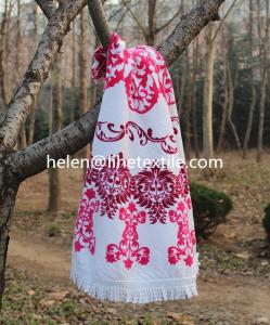 China round beach towel printed with tassel customer design , dia 150cm wholesale
