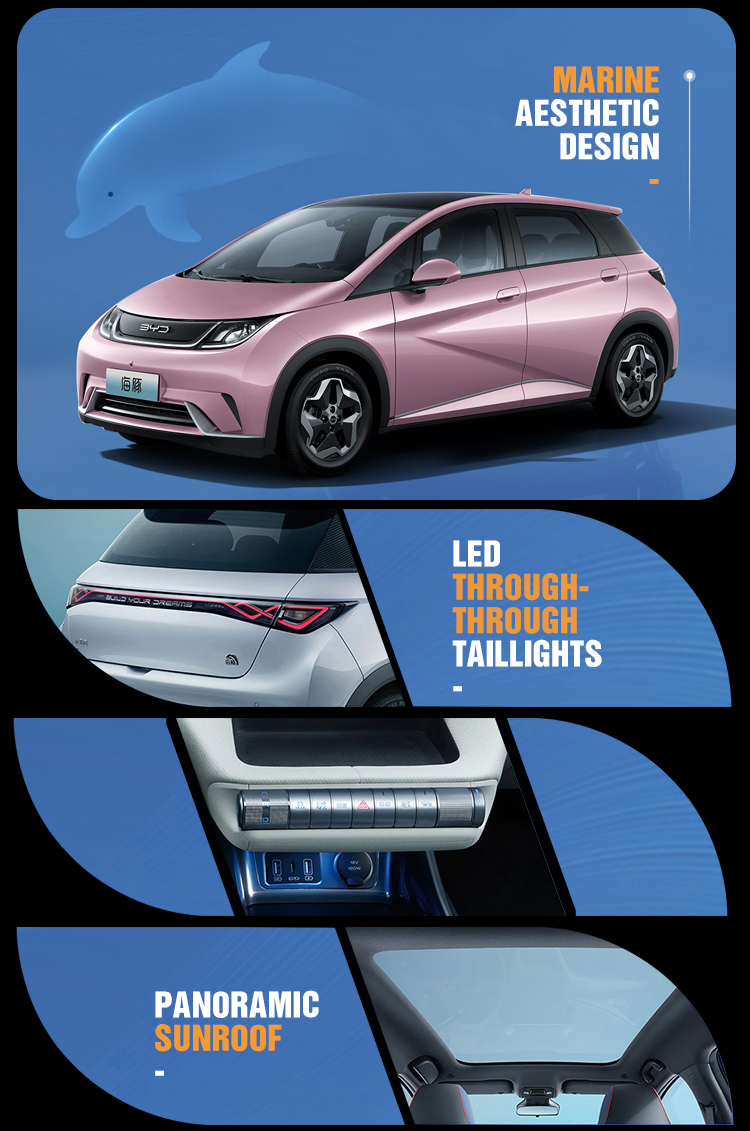 Byd Dolphin 405km Free Version The Best Sedan Car Blue Vehicle Handle Single Window Skylight Type Size mm 4995*1910*1495