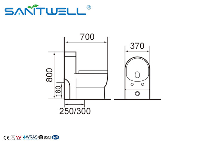 CE Approved Gold Ceramic Toilet SWC1411 780*380*750 Mm Dual Flush Washdown