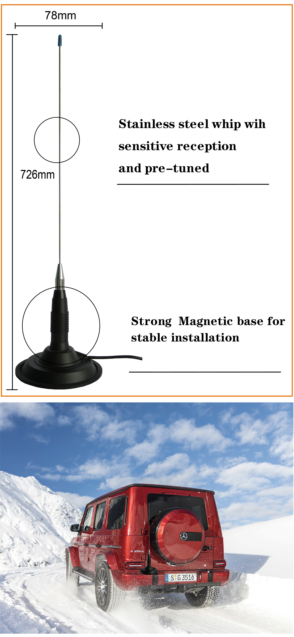 Customized Sensitive Car TV Antenna 11M UHF Car Cb Aerial 145*1550mm