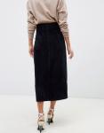 OEM hot selling button through midi skirt in washed black
