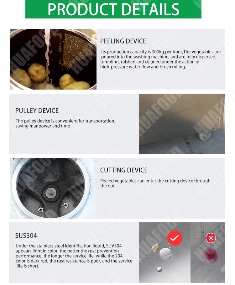 300kg/H Potatoes Peeler Washer And Dicer Machine Potatoes Cleaner Neumatic Peeler Machine