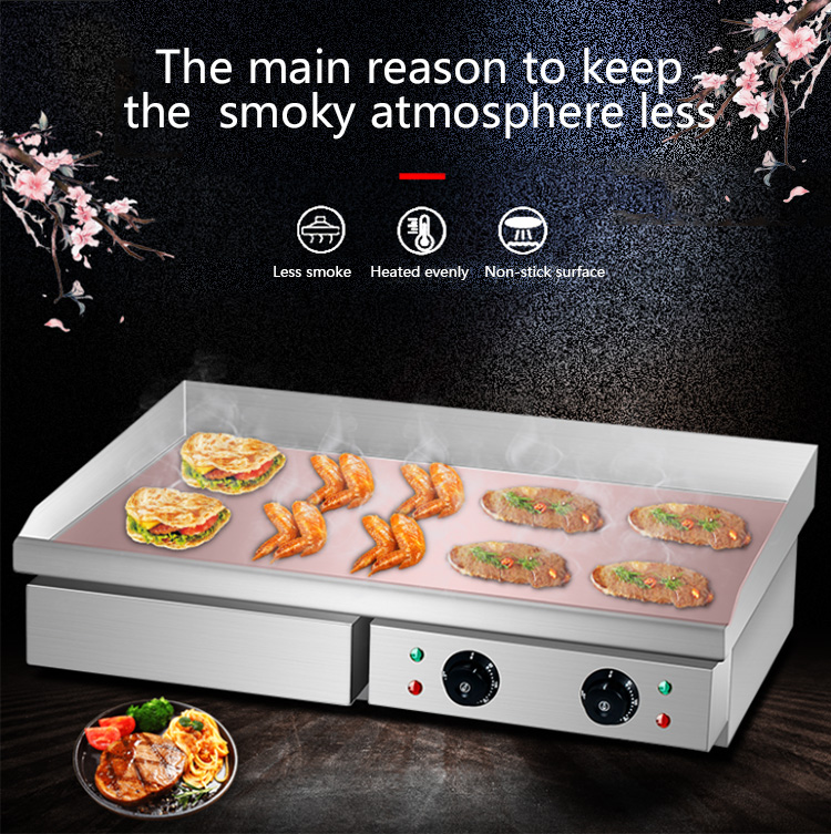 Dual Temperature Control Knobs Electric Flat Plate Griddle for Restaurant Kitchen